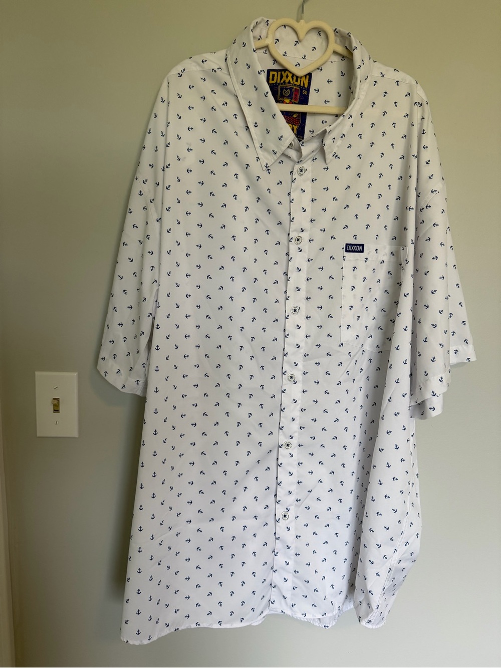DIXXON White Short-Sleeve Button-Down Shirt with Navy Anchor Print